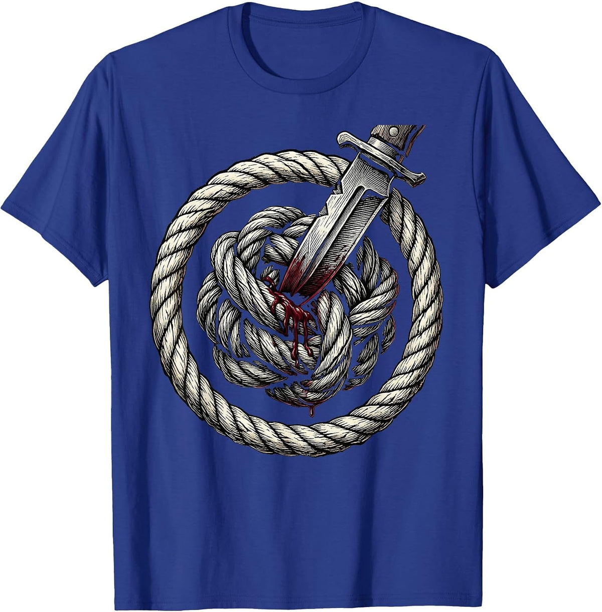 Knife Through Tangled Wire Knot Graphic T-Shirt - Royal Blue