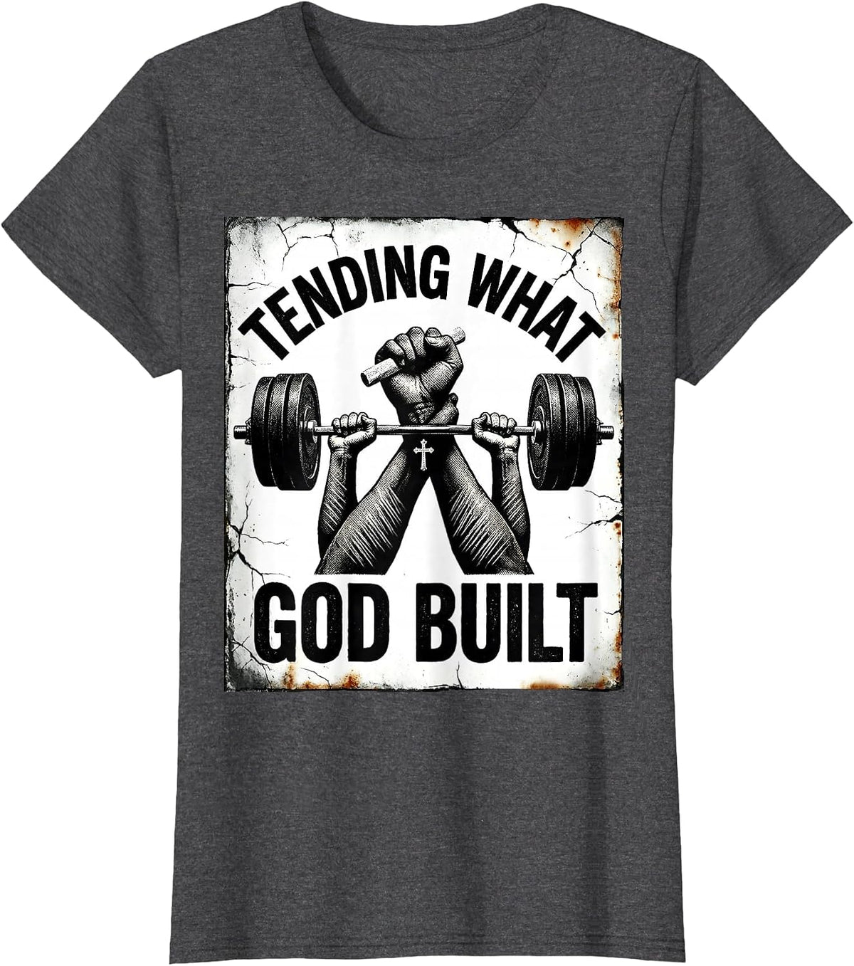 Women's Tending What God Built Distressed Christian Gym Faith T-Shirt - Dark Heather Grey