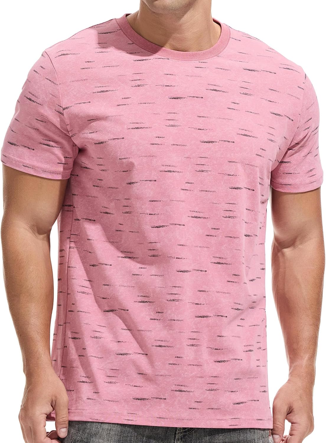 KLIEGOU Men's Crew Neck Hipster T Shirt - Casual Stylish Fitted Print Tees for Men - 1515 Pink