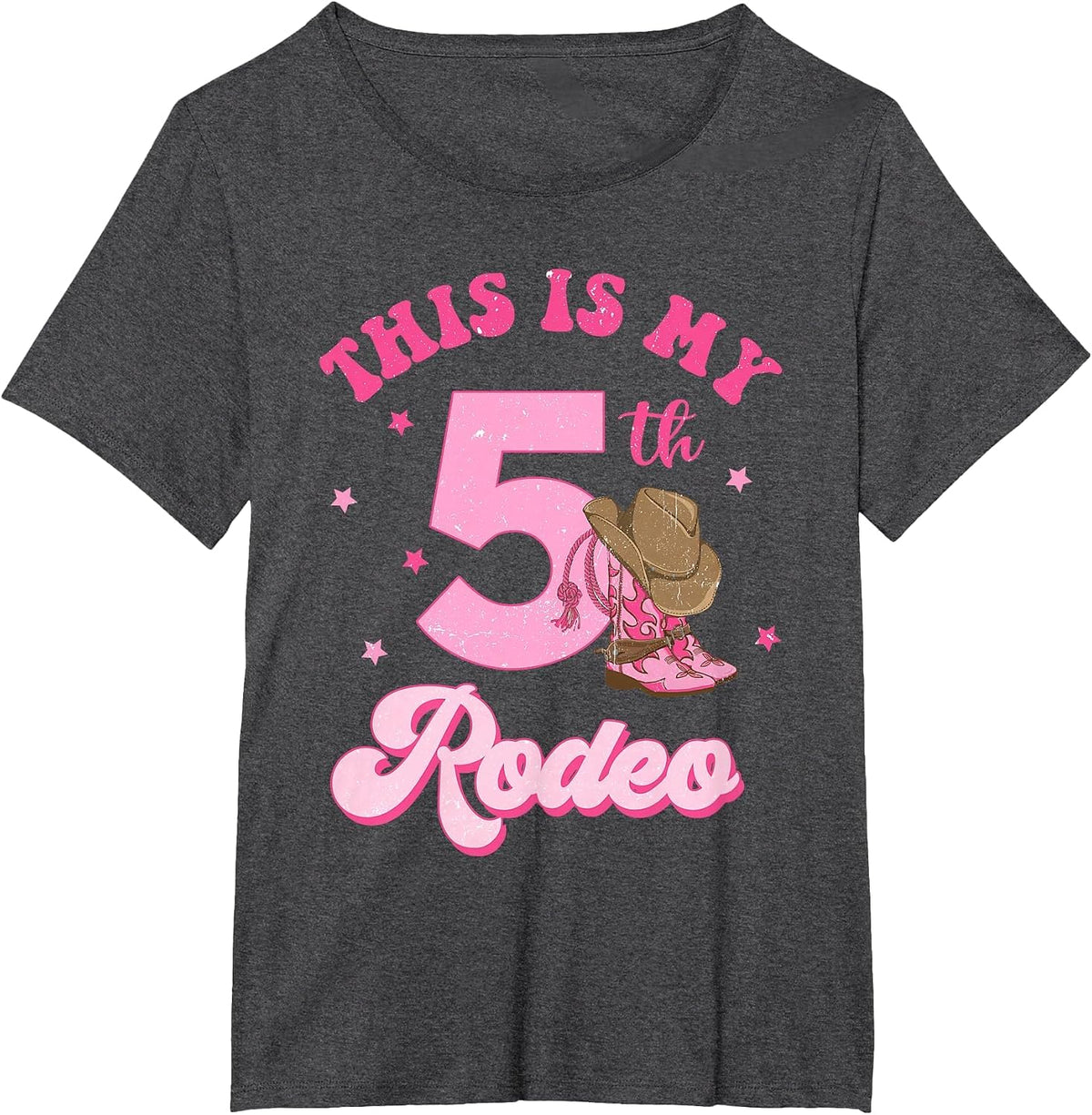 This is My 5th Rodeo Western Cowgirl 5 Year Old Birthday T-Shirt - Dark Heather Grey