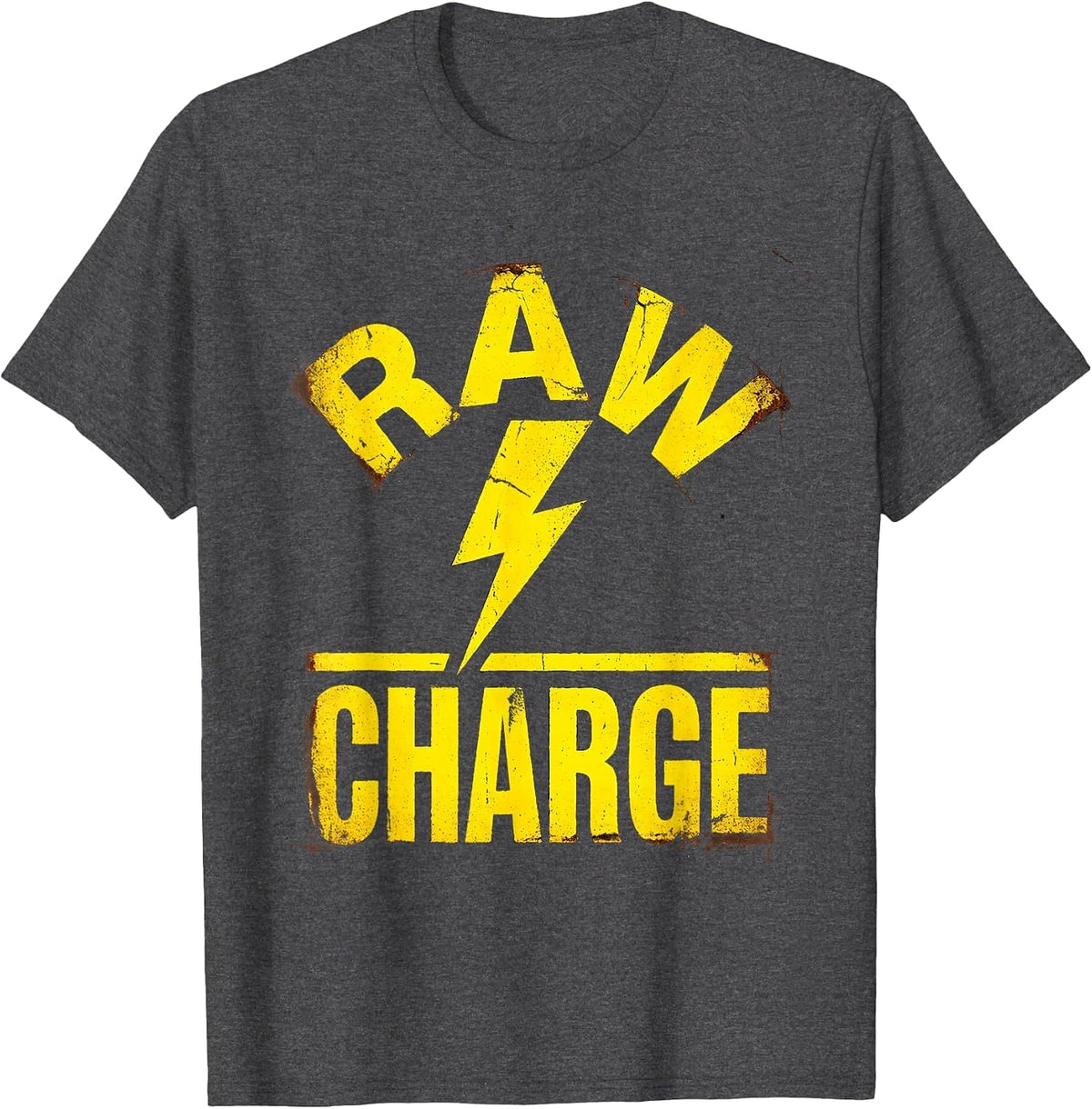 RAW CHARGE Distressed Bold Lightning Bolt Graphic Icon T-Shirt - Dark Heather Grey
