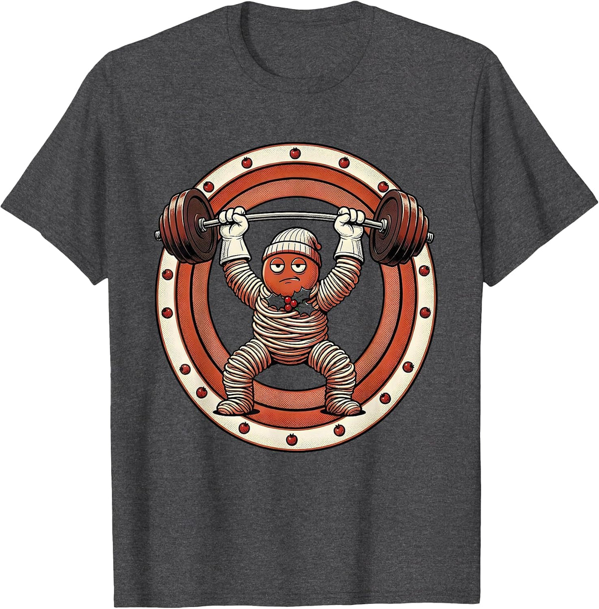 Stocking Lifter Retro Cartoon Christmas Gym Weightlifting T-Shirt - Dark Heather Grey