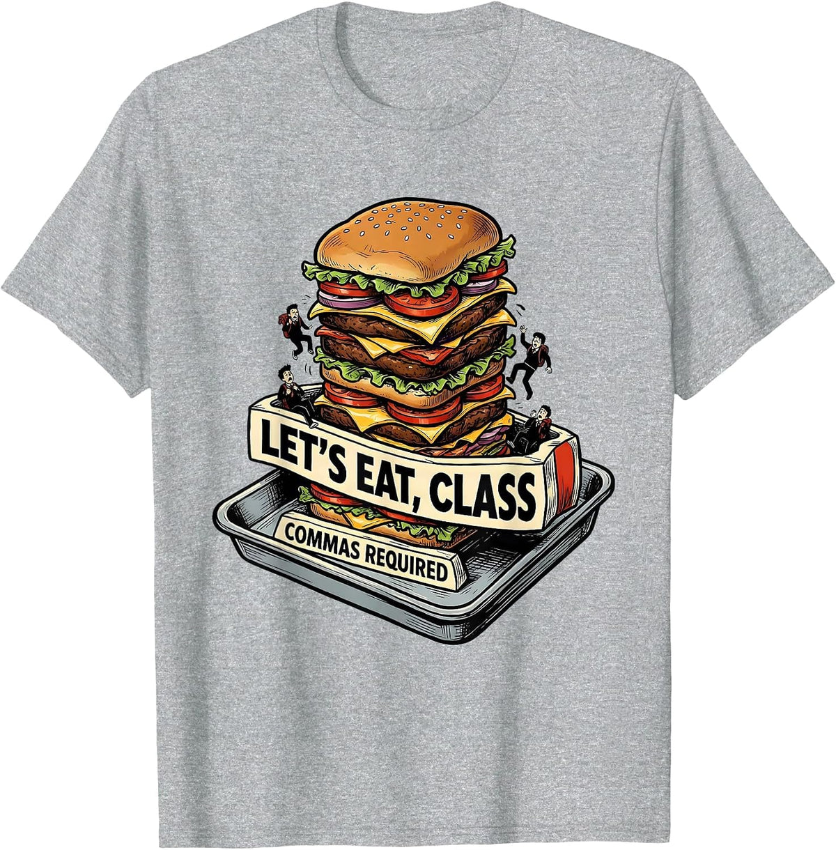 Men's Let's Eat Class Commas Required Funny Grammar Teacher Humor T-Shirt - Heather Grey