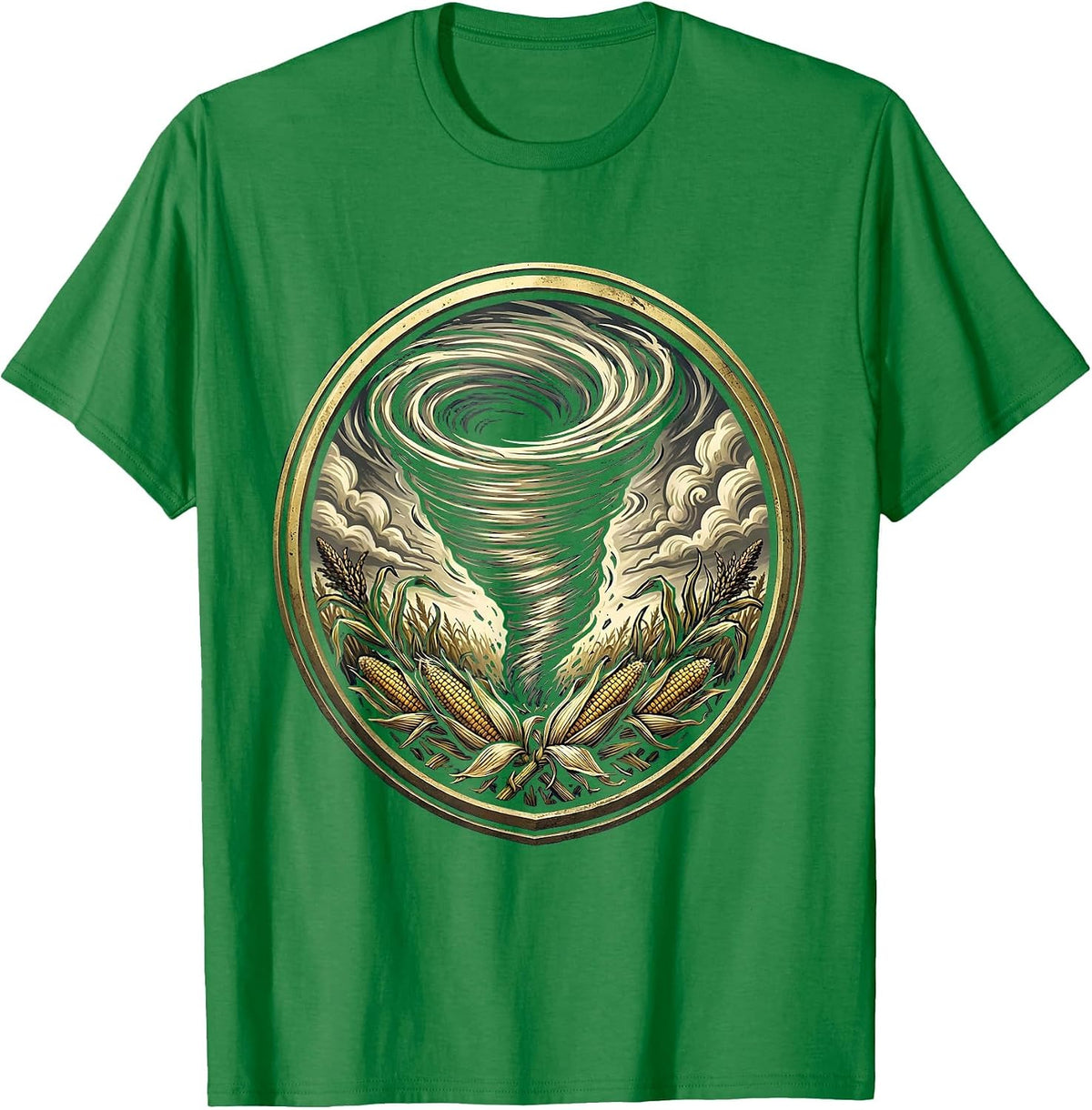 Men's Tornado Cornfield Illustration Graphic Design T-Shirt - Kelly Green