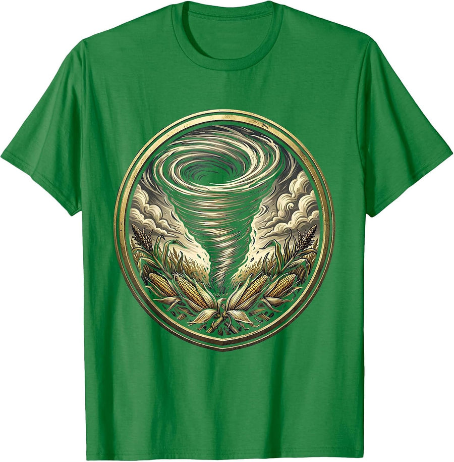 Men's Tornado Cornfield Illustration Graphic Design T-Shirt - Kelly Green