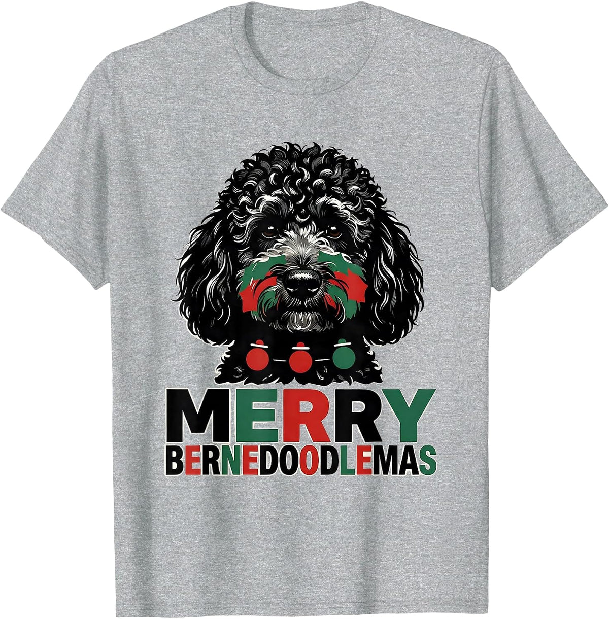 Men's Merry Bernedoodlemas Funny Christmas Dog Breed Humor T-Shirt - Heather Grey