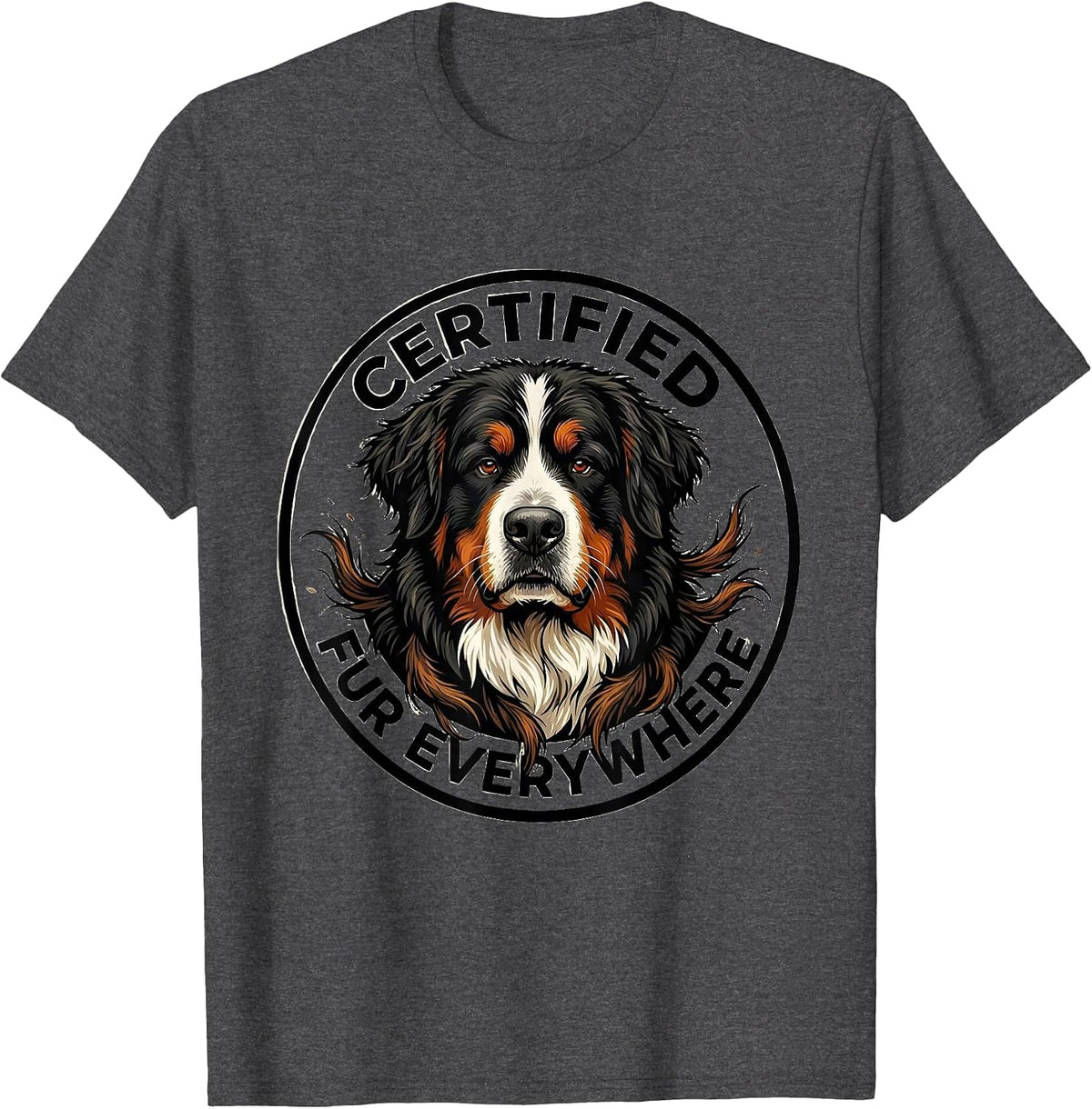 Men's Certified Fur Everywhere Funny Bernedoodle Dog Lover Humor T-Shirt - Dark Heather Grey