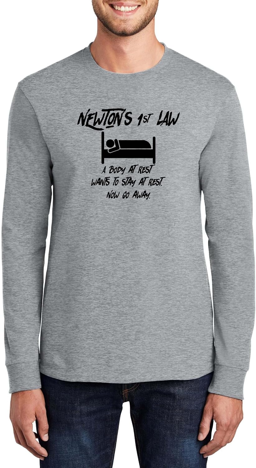 Newton's 1st Law A Body at Rest Funny Gamer Science Graphic Top Cotton Tee Adult Youth Tall Men Women - Mens Long Sleeve