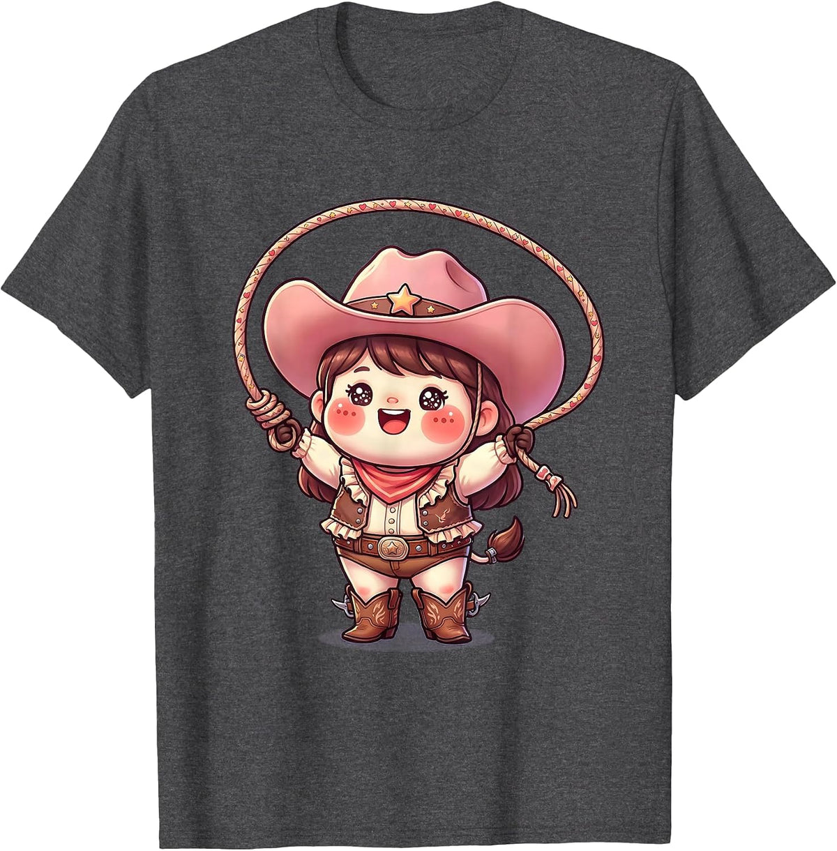 Pink Cowgirl Lasso Twirl Western Rodeo Design T-Shirt - Dark Heather Grey