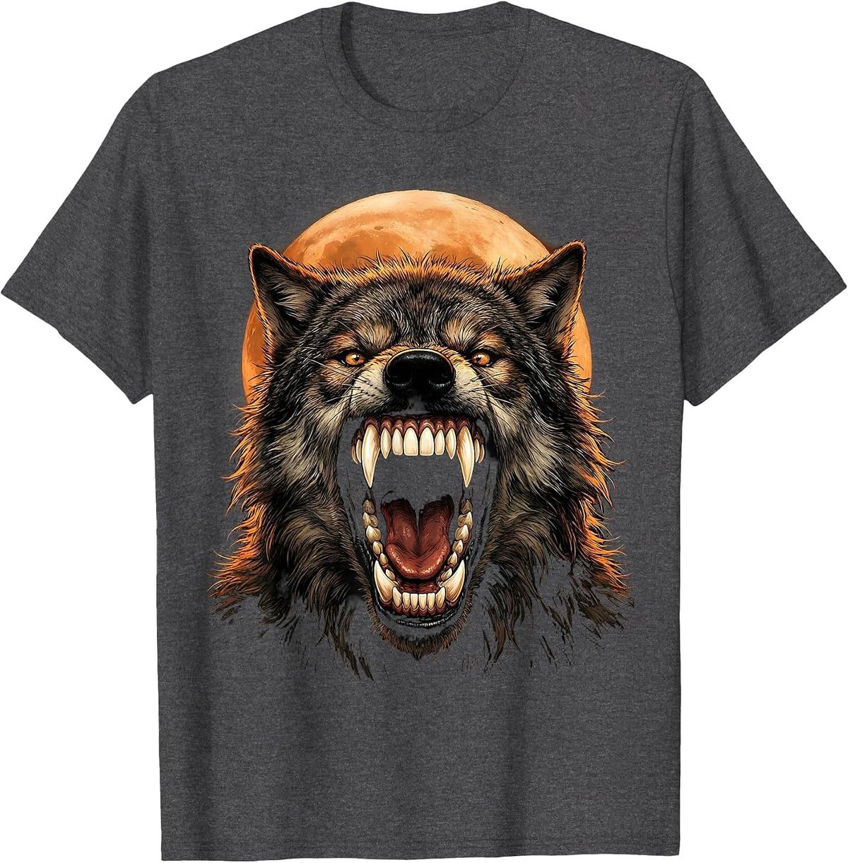Men's Dental Halloween Werewolf Sparkling Fangs T-Shirt - Dark Heather Grey