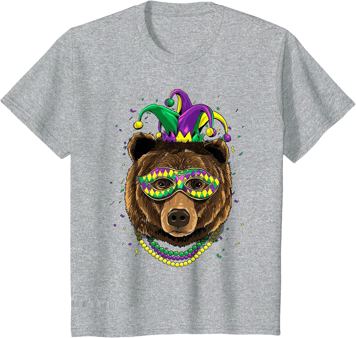 Bear Animal Lover Cute Mardi Gras Carnival Jester T-Shirt, Youth, Heather Grey, 4T - As Pictured