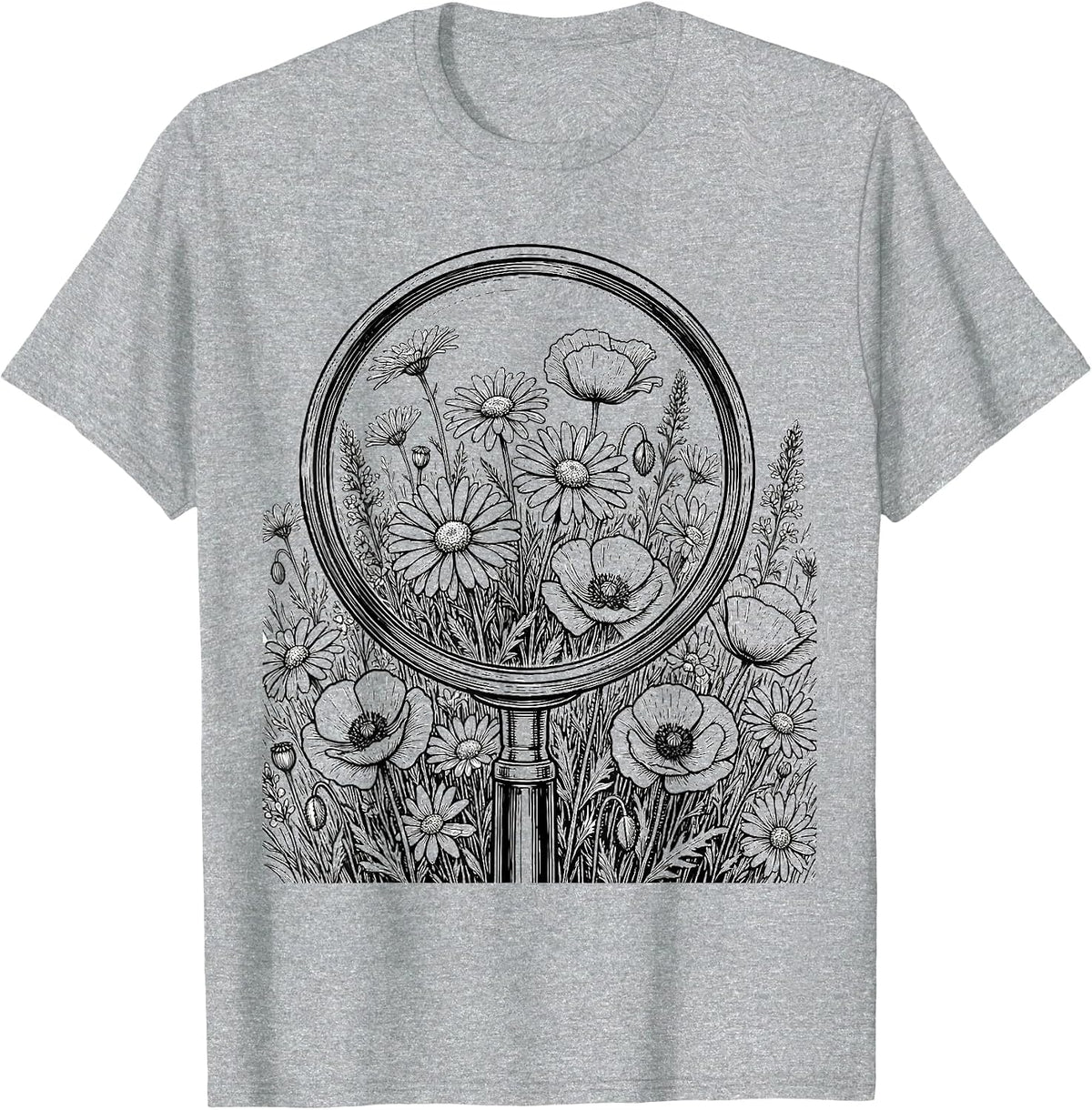 Men's School Counselor Wildflower Magnifying Glass T-Shirt - Heather Grey