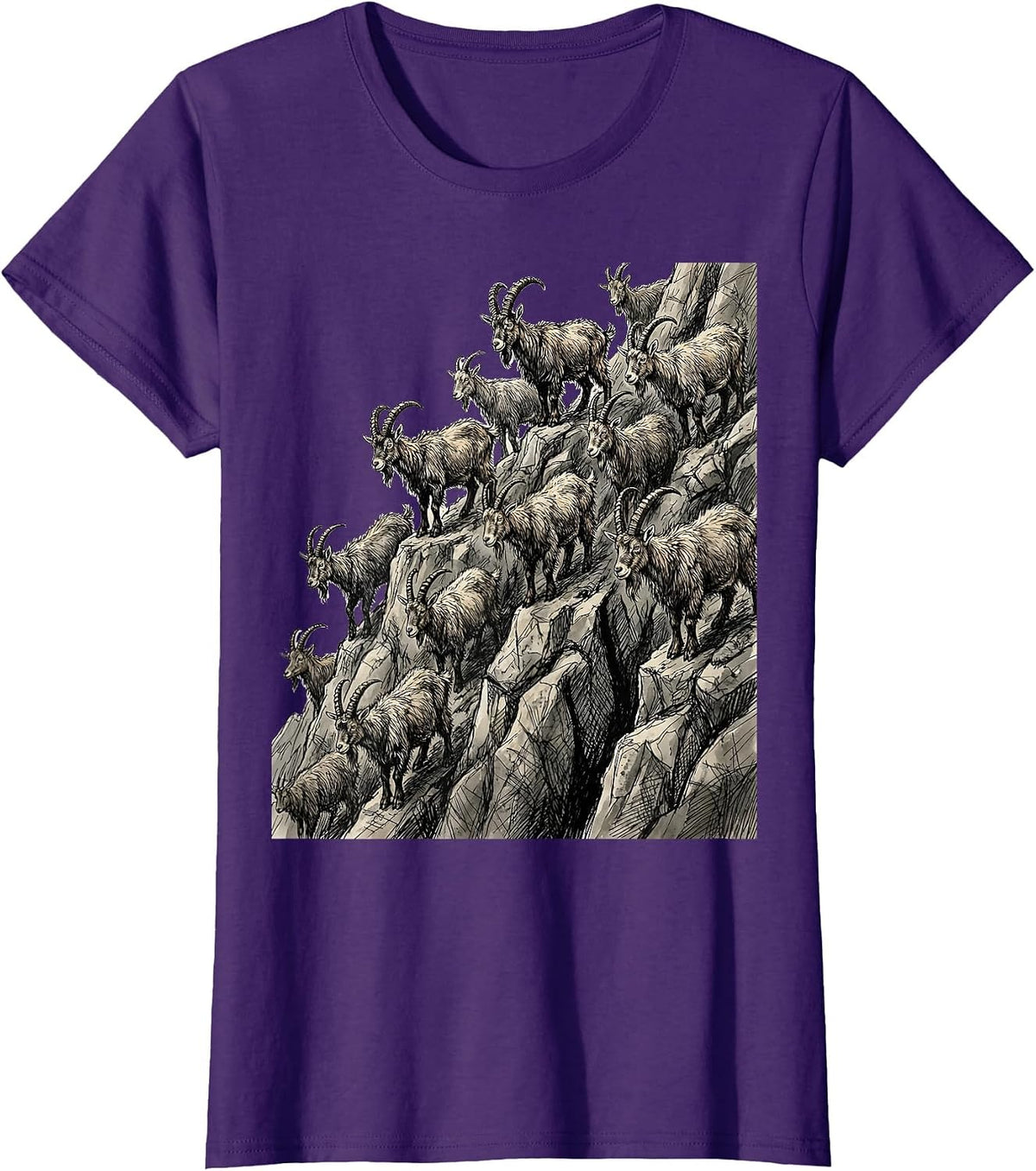 Women's Goat Herd Mountain Climb Graphic Tee T-Shirt - Purple