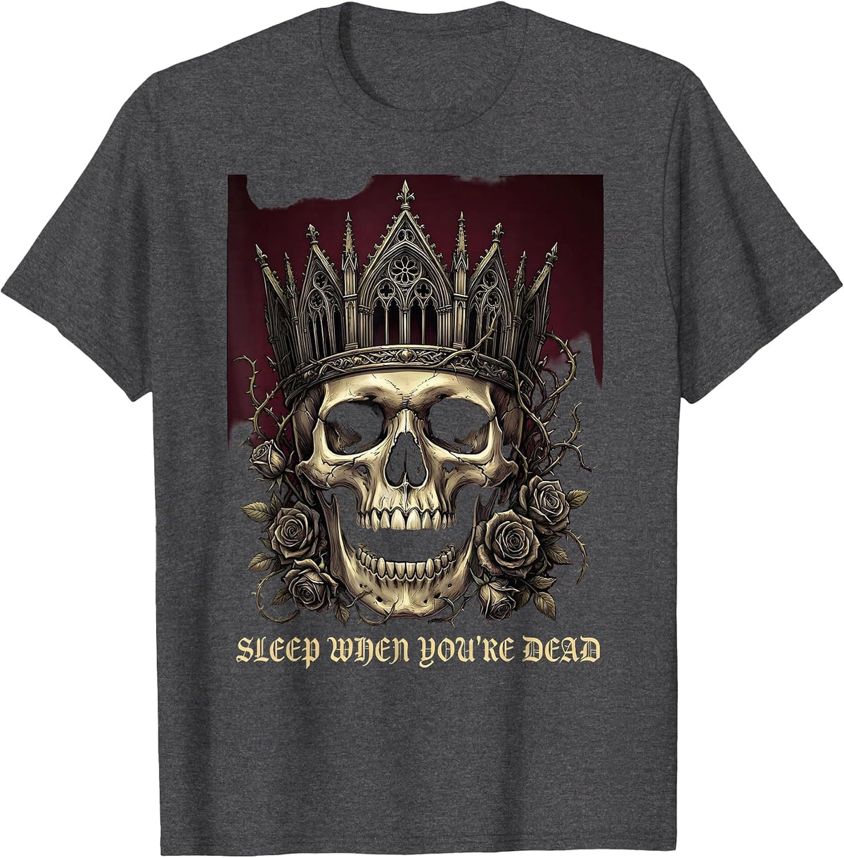 Sleep When You're Dead Death Metal Design T-Shirt - Dark Heather Grey