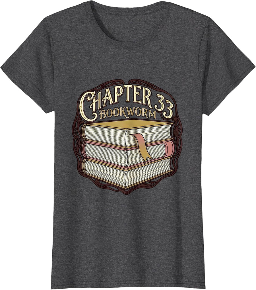 Women's Chapter 33 Bookworm Art Nouveau Birthday Book Lover Gift T-Shirt - Dark Heather Grey