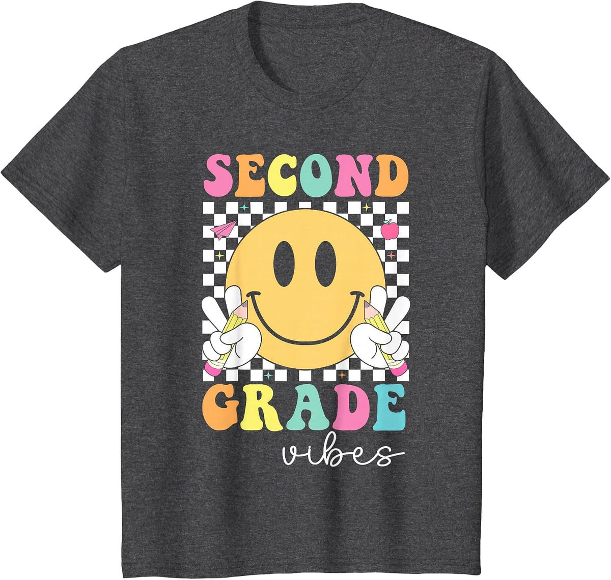 Second Grade Vibes 2nd Grade Team Retro 1st Day of School T-Shirt - Dark Heather Grey