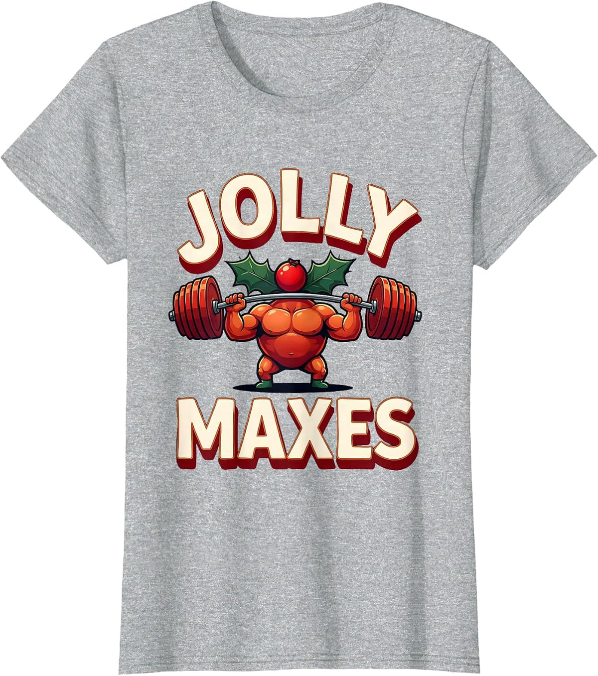 Jolly Maxes Funny Christmas Gym Weightlifting Fitness Humor T-Shirt - Heather Grey