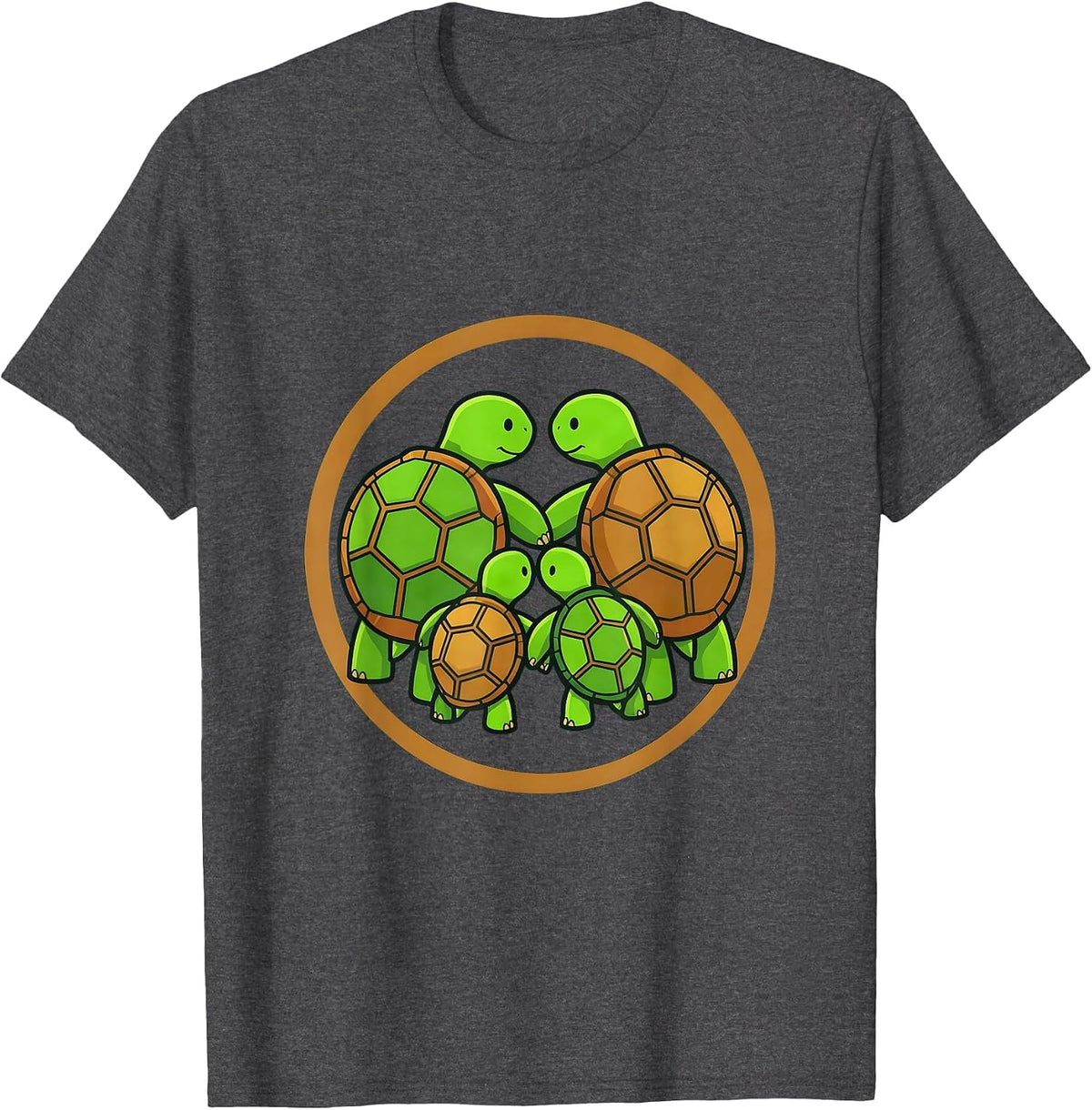 Family of Turtles Matching Patterned Shells Design T-Shirt - Dark Heather Grey
