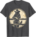 Men's Cowgirl Leaning on Fence Golden Hour Rodeo T-Shirt - Dark Heather Grey