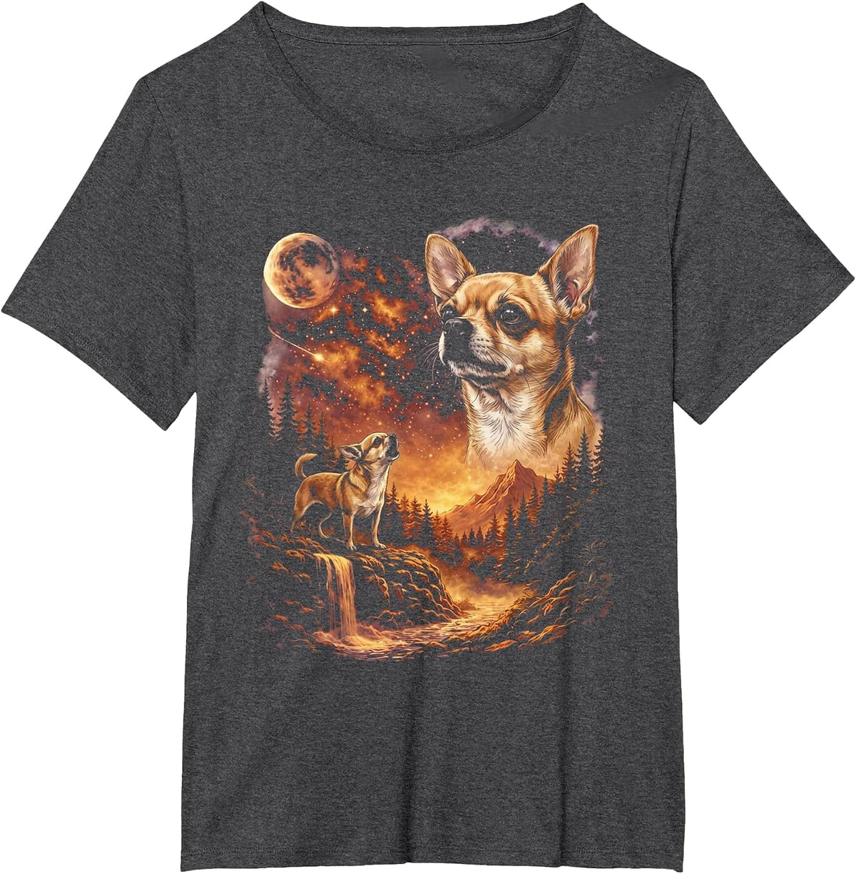 Chihuahua Howling to The Moon Funny Dog T-Shirt - Dark Heather Grey