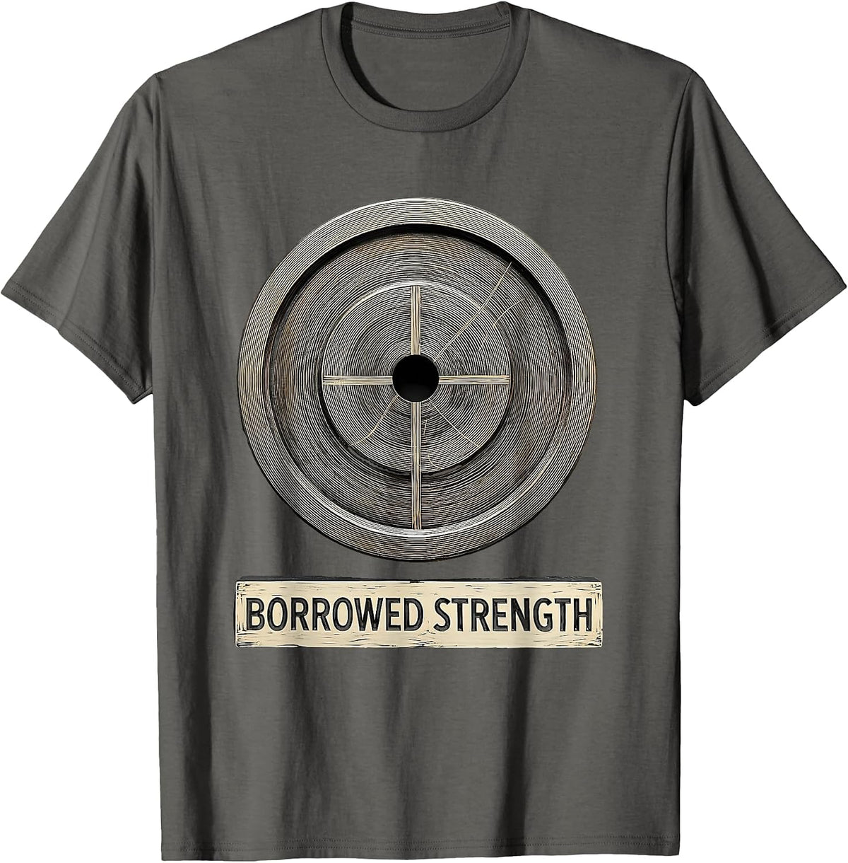 Borrowed Strength Faith Fitness Humor Christian Gym T-Shirt - Asphalt Grey