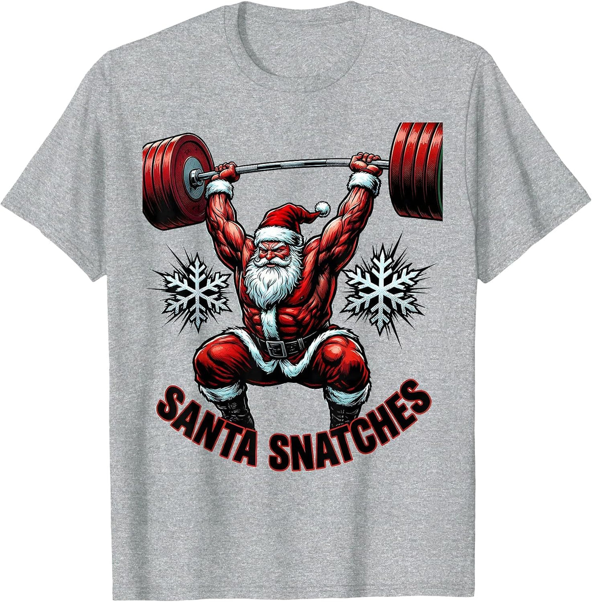 Men's Santa Snatches Comic Book Funny Christmas Gym Bodybuilding T-Shirt - Heather Grey