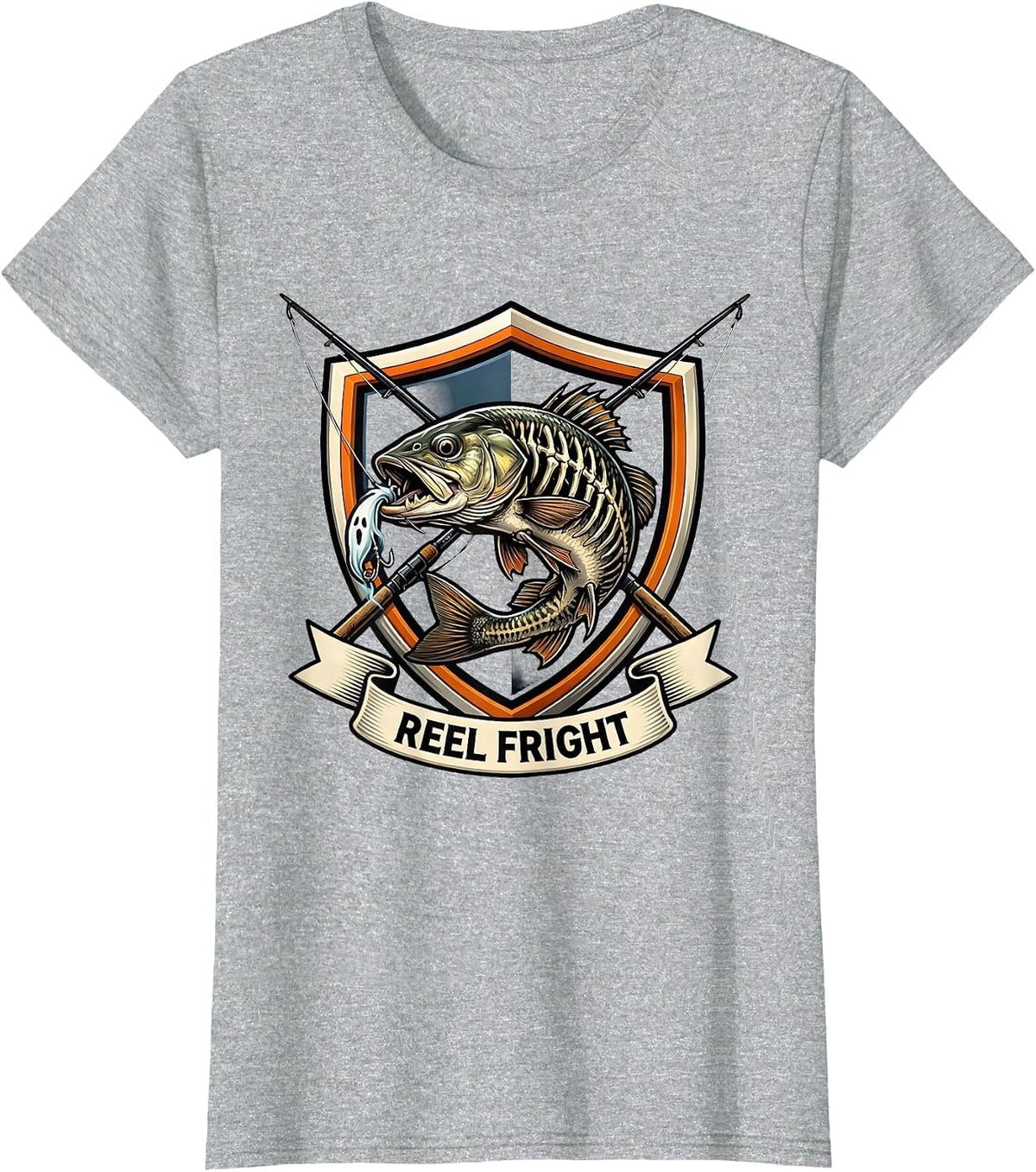 Women's Reel Fright Emblem Halloween Fishing Ghost Trout Men Boys T-Shirt - Heather Grey