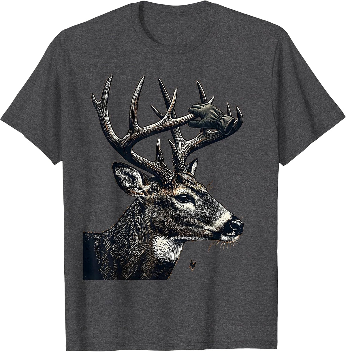 First Buck Youth Deer Season Linocut Hunting Dad T-Shirt - Dark Heather Grey