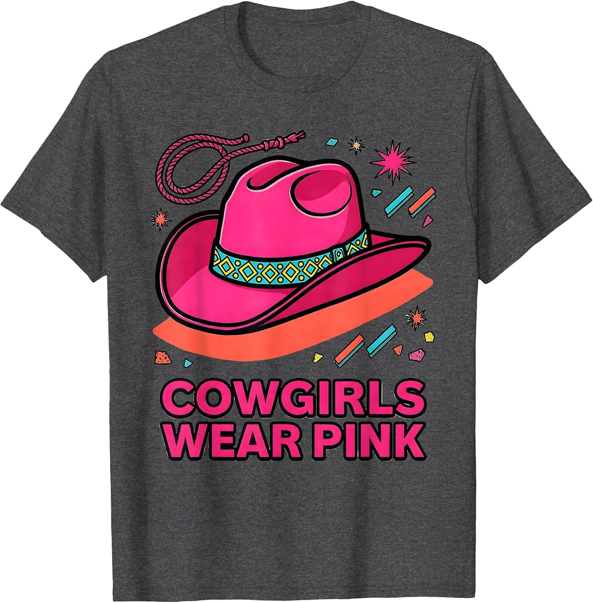 Men's Cowgirls Wear Pink Western Rodeo Design T-Shirt - Dark Heather Grey