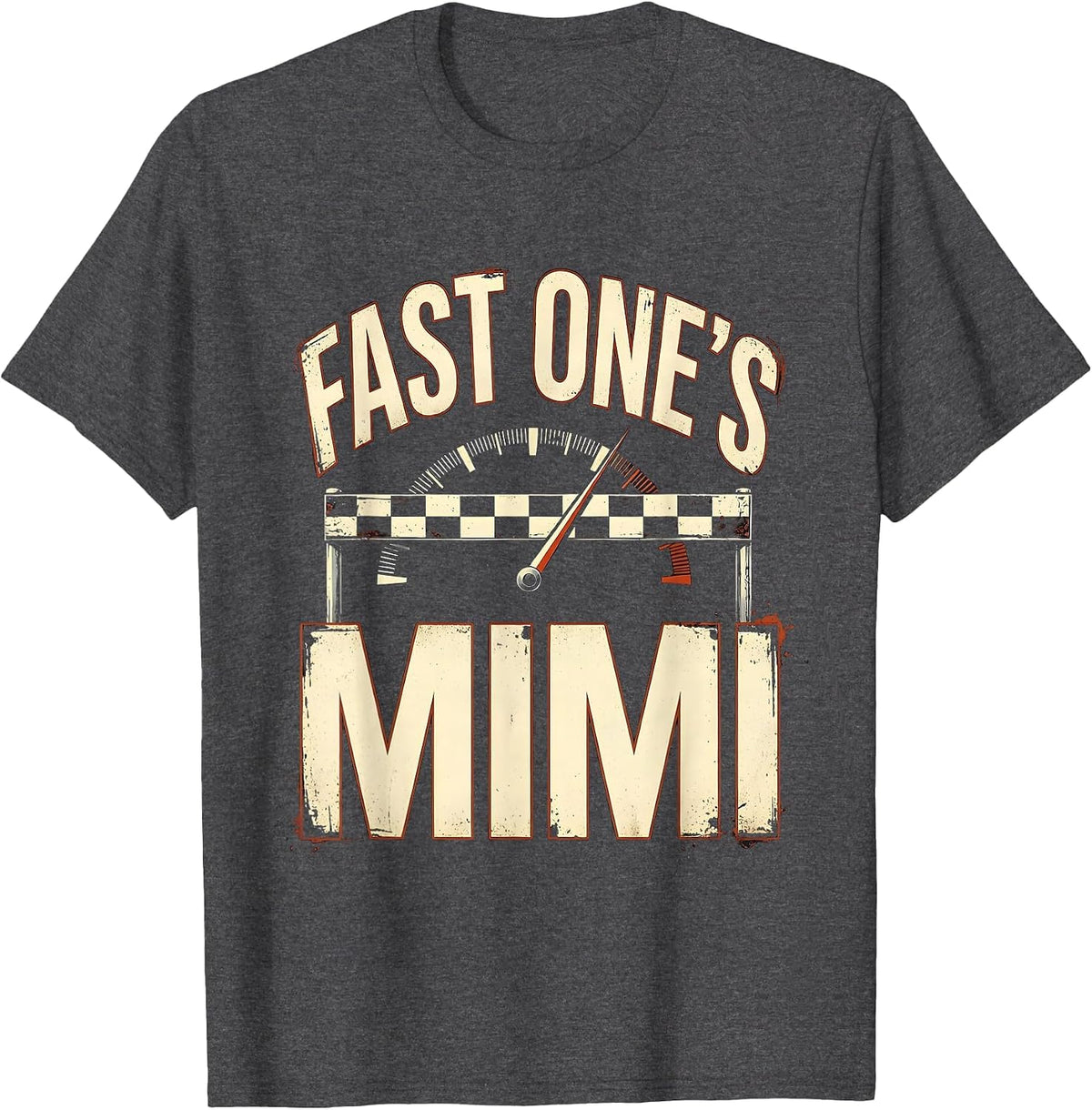 Fast One's Mimi Distressed Race Car Birthday Family Pit Crew T-Shirt - Dark Heather Grey