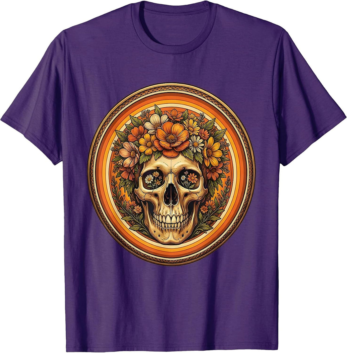 Men's Snake Skull Flower Crown Western Boho Graphic T-Shirt - Purple