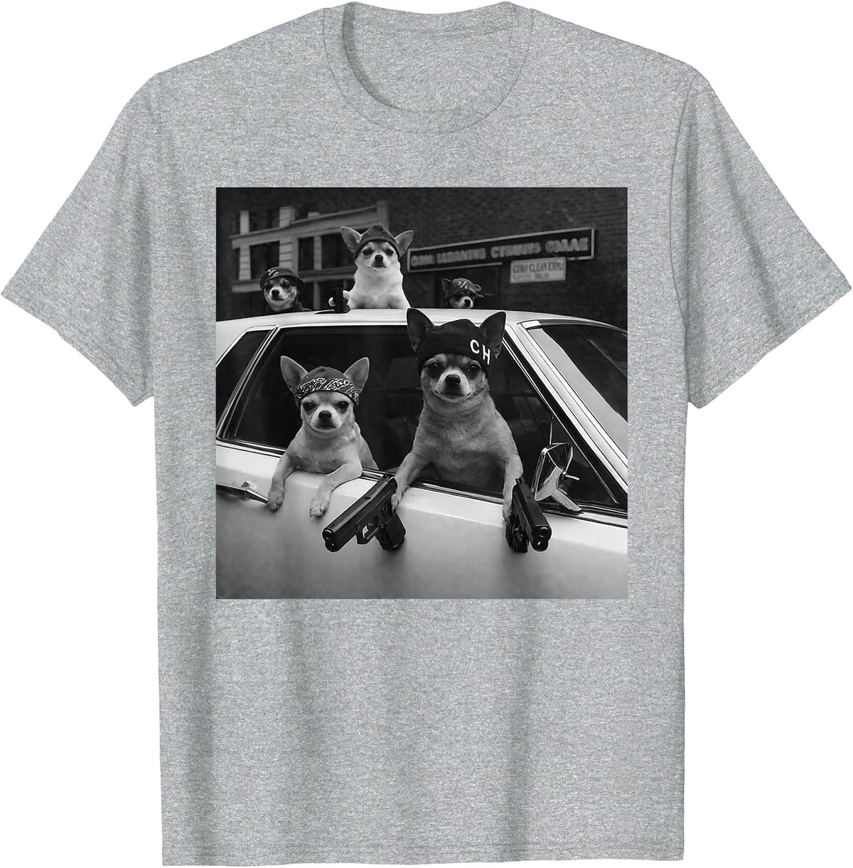 Funny Chihuahua Meme Chihuahua Gangster Dog Street Design T-Shirt - Heather Grey