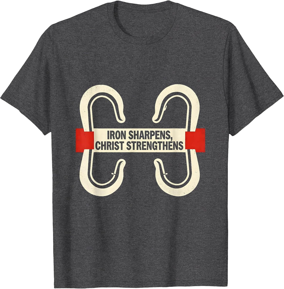 Men's Iron Sharpens, Christ Strengthens Faith Gym Workout T-Shirt - Dark Heather Grey