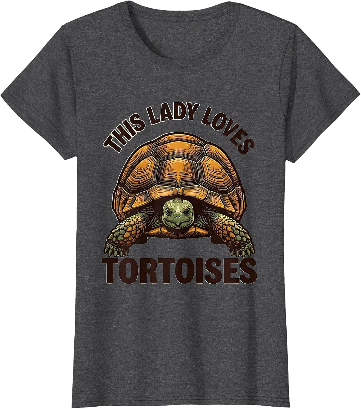 Women's This Lady Loves Tortoises Funny Reptile Lover Screenprint T-Shirt - Dark Heather Grey