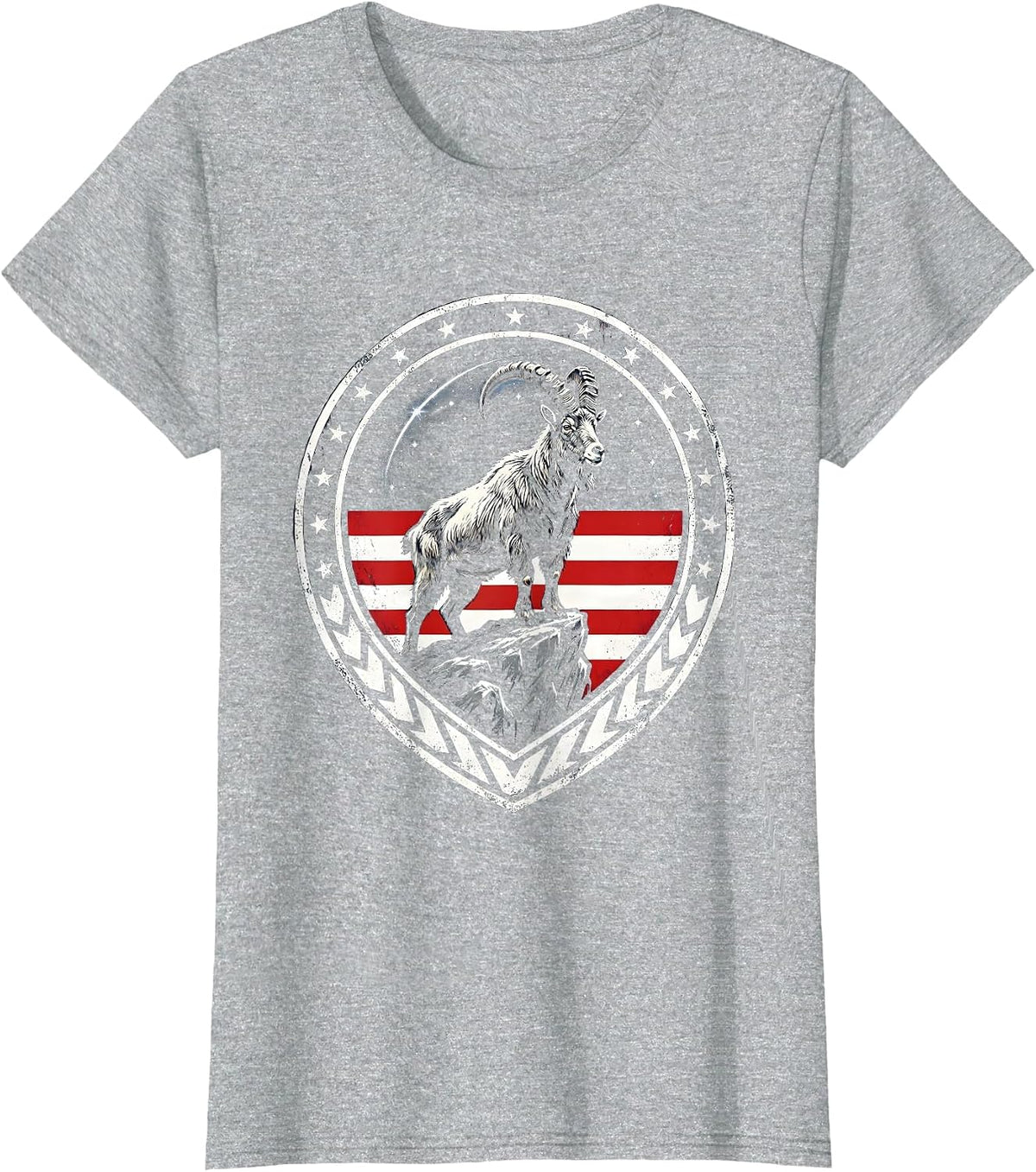 Mountain Goat Rocky Cliff USA Wildlife Art T-Shirt - Heather Grey