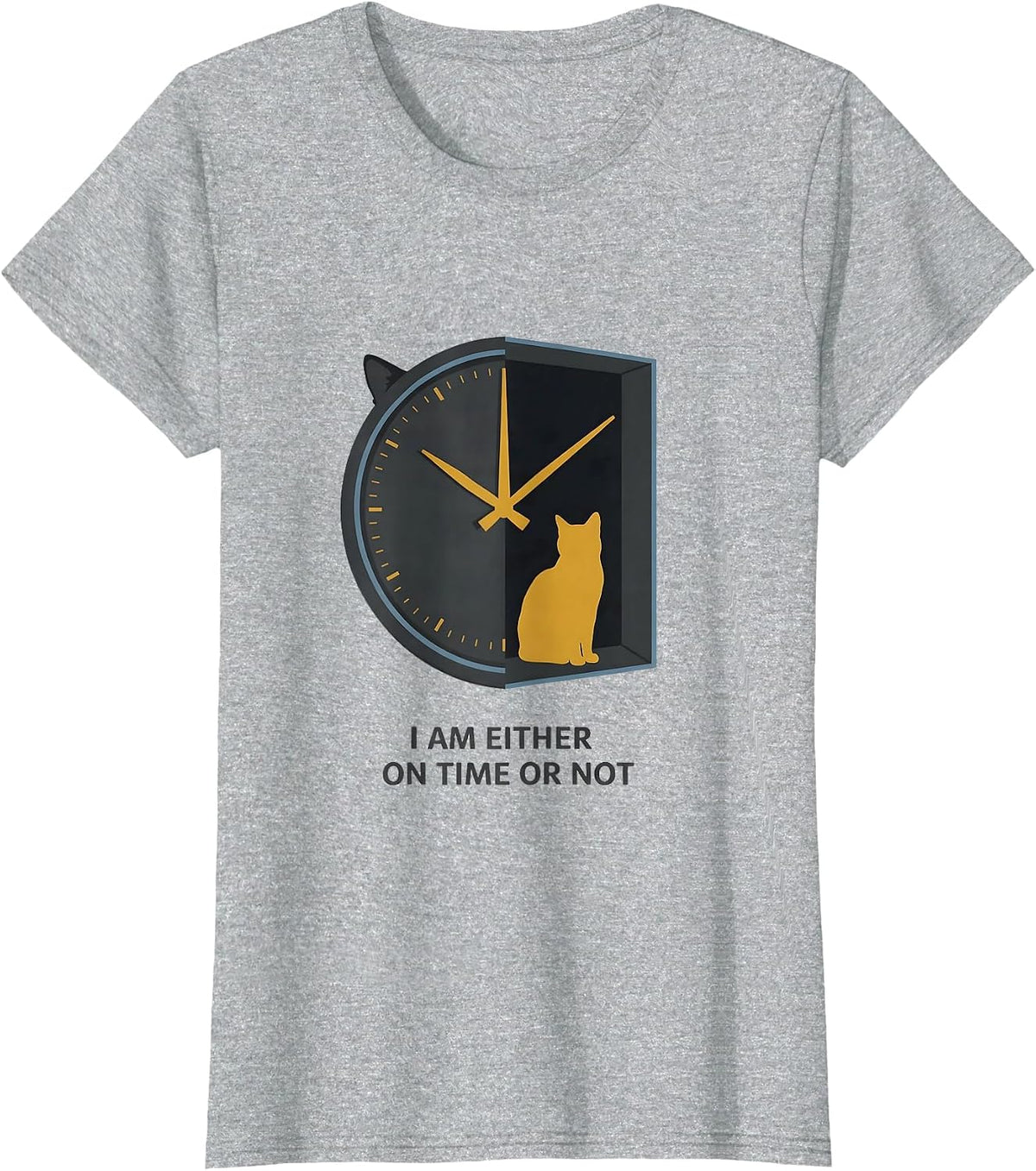 I Am Either On Time Or Not Funny Science Cat Owner Quantum T-Shirt - Heather Grey