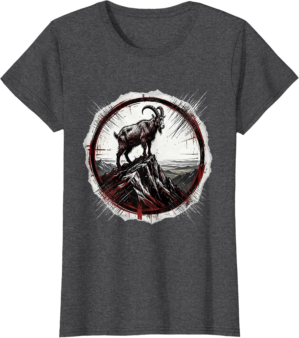Women's Goat on Mountaintop Staring Into the Distance T-Shirt - Dark Heather Grey