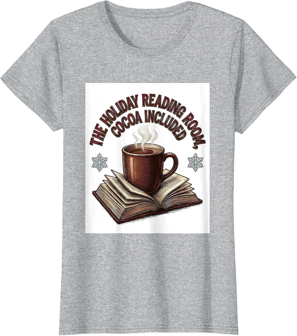 Women's The Holiday Reading Room, Cocoa Included Bookworm T-Shirt - Heather Grey