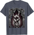 Vintage Rock Devil Horns Hand Spotlight Graphic T-Shirt - Heather Blue