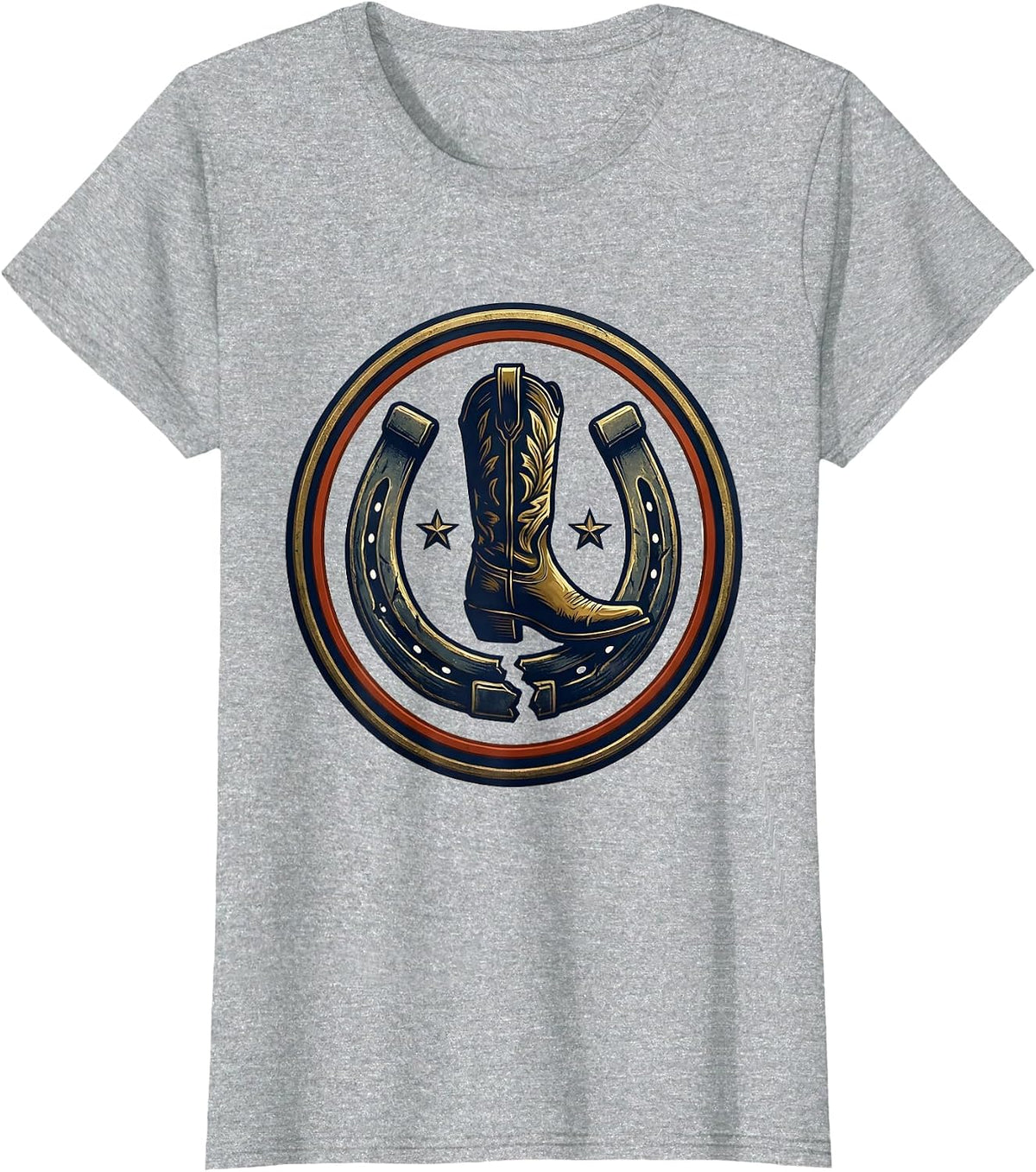 Western Boot Horseshoe Emblem Cowgirl Rodeo Pride T-Shirt - Heather Grey