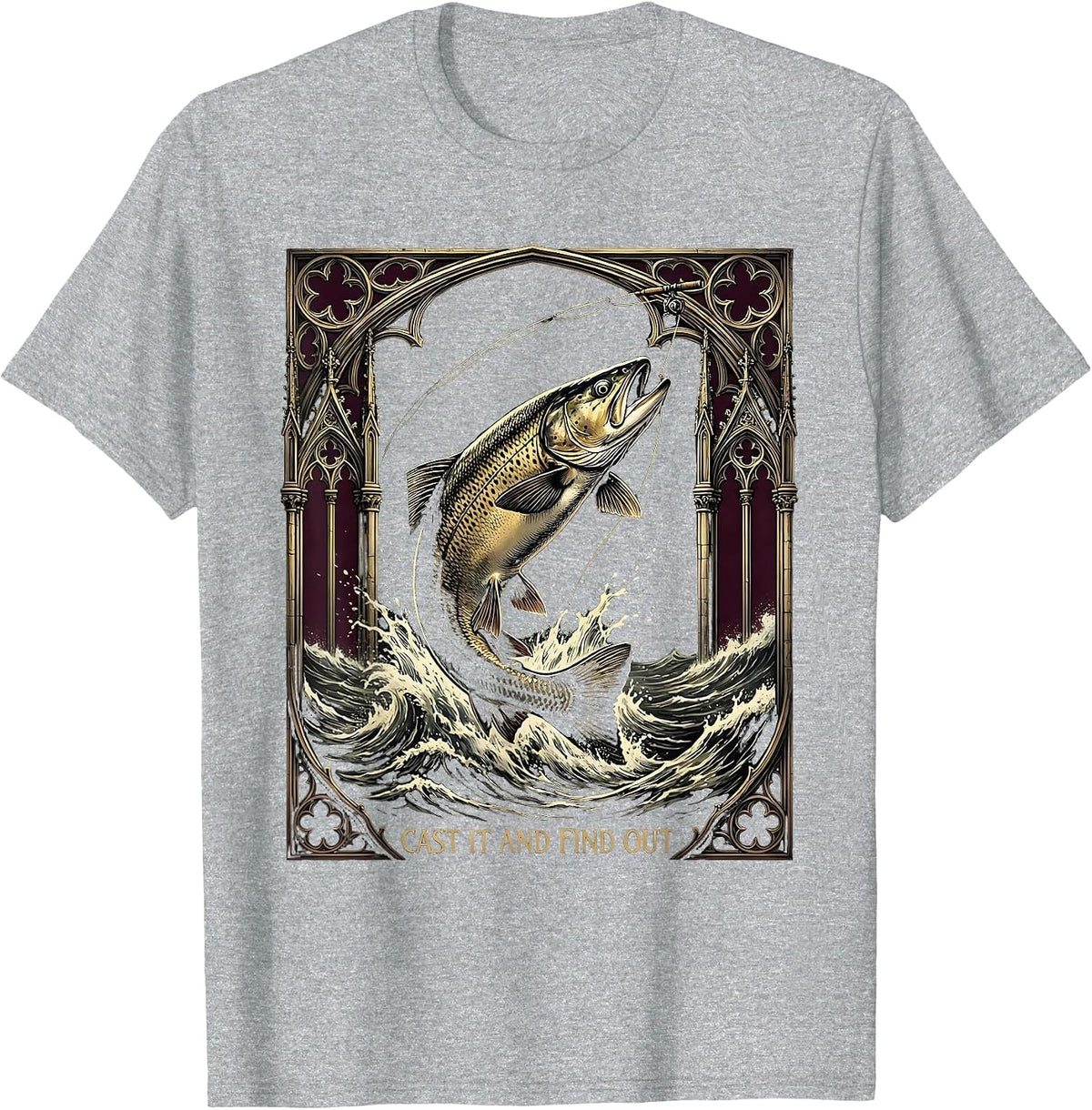 Men's Fish Around and Find Trout Funny Fishing Design T-Shirt - Heather Grey