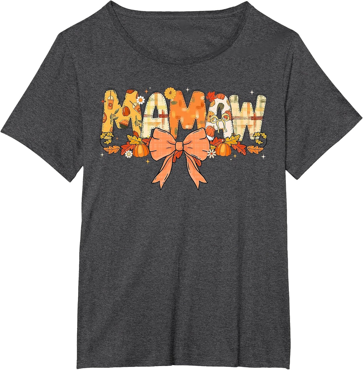 Mamaw Pumpkin Fall Coquette Bow Thanksgiving Mom Women T-Shirt - Dark Heather Grey