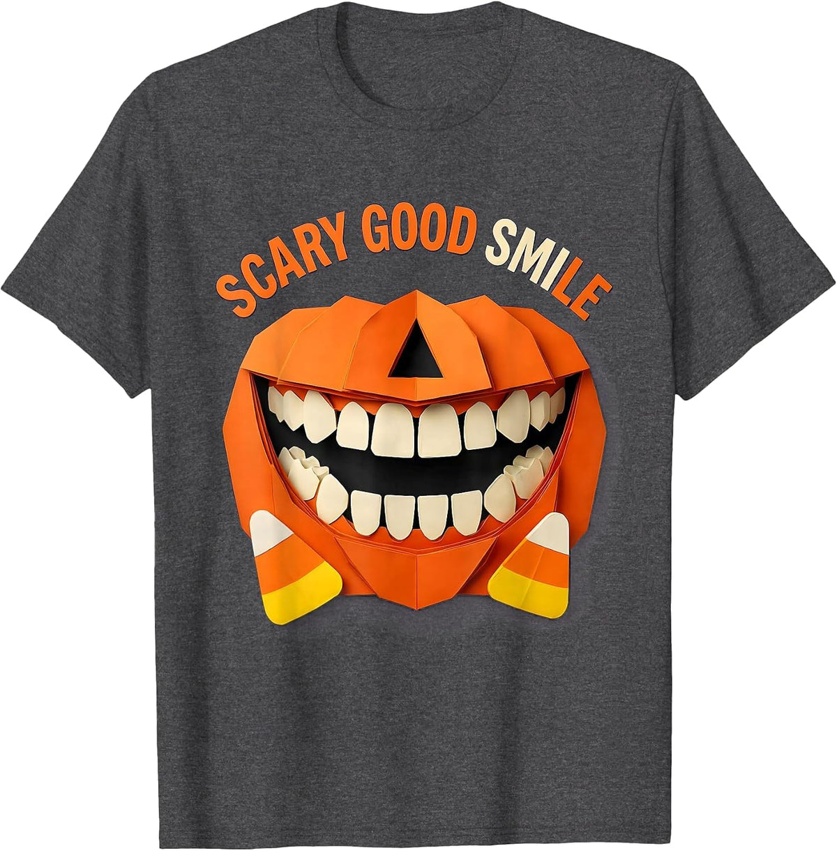 Men's Halloween Scary Good Smile Dental Design T-Shirt - Dark Heather Grey