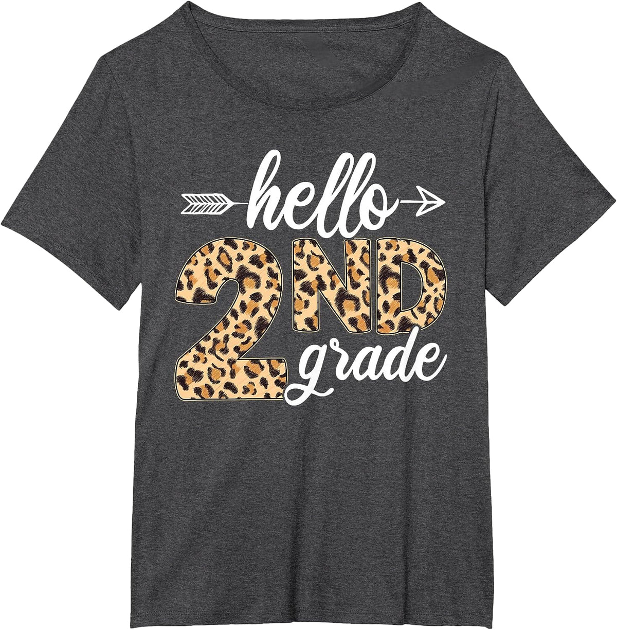 Hello 2nd Second Grade Leopard Back to School Teacher Kid T-Shirt - Dark Heather Grey
