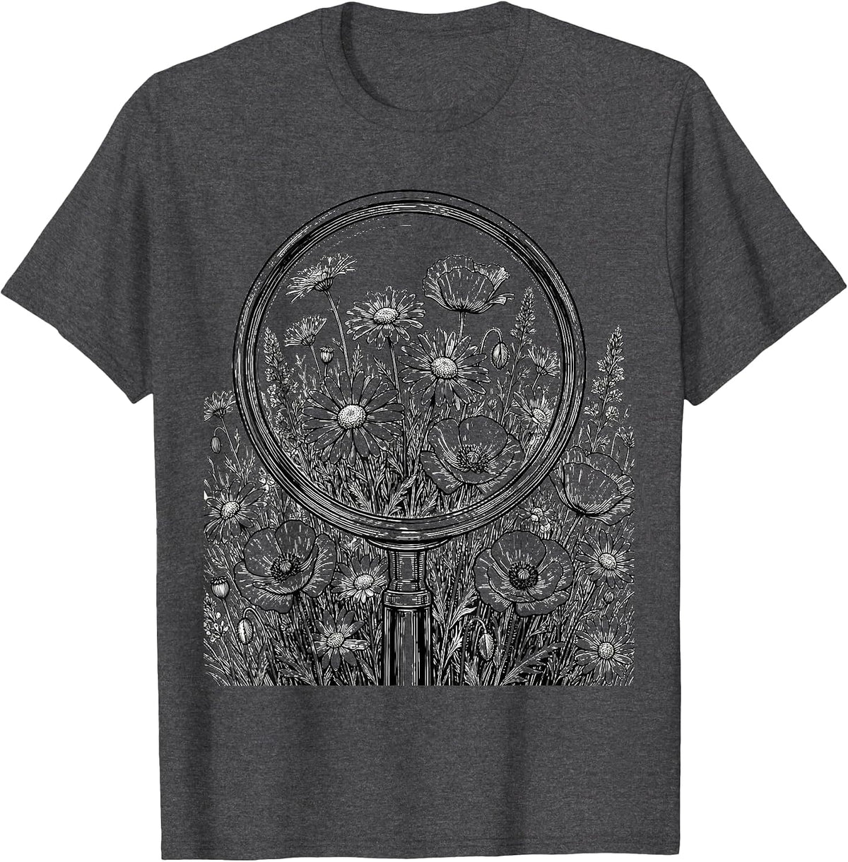 Men's School Counselor Wildflower Magnifying Glass T-Shirt - Dark Heather Grey