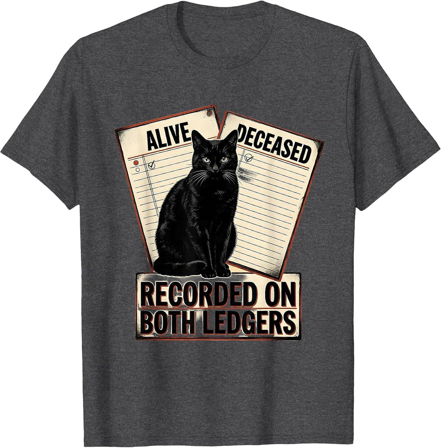Men's Recorded On Both Ledgers Wood Type Letterpress Physics Nerd T-Shirt - Dark Heather Grey