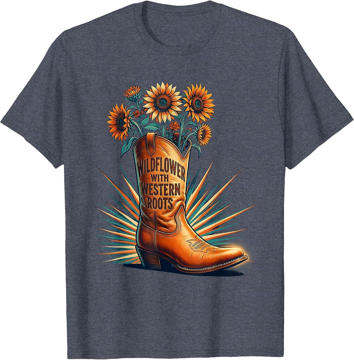 Wildflower With Western Roots Girls Western Design T-Shirt - Heather Blue