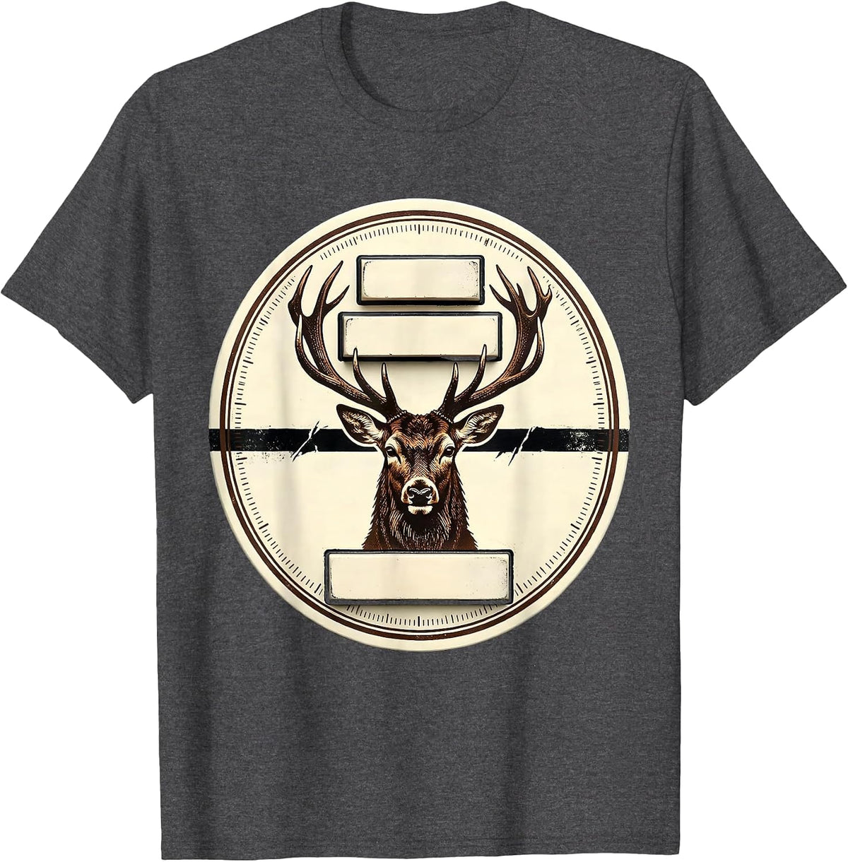 Men's Deer Buck Antler Letterpress Badge Hunting Dad Humor T-Shirt - Dark Heather Grey