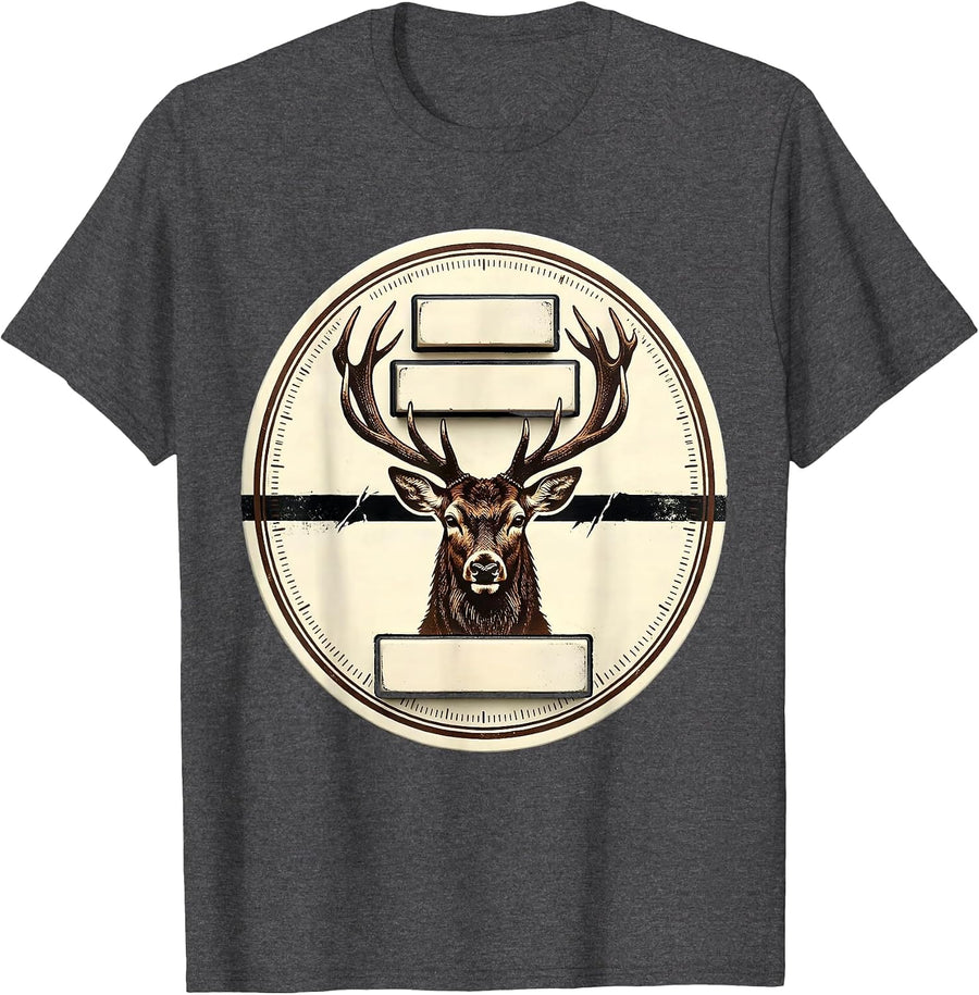 Men's Deer Buck Antler Letterpress Badge Hunting Dad Humor T-Shirt - Dark Heather Grey