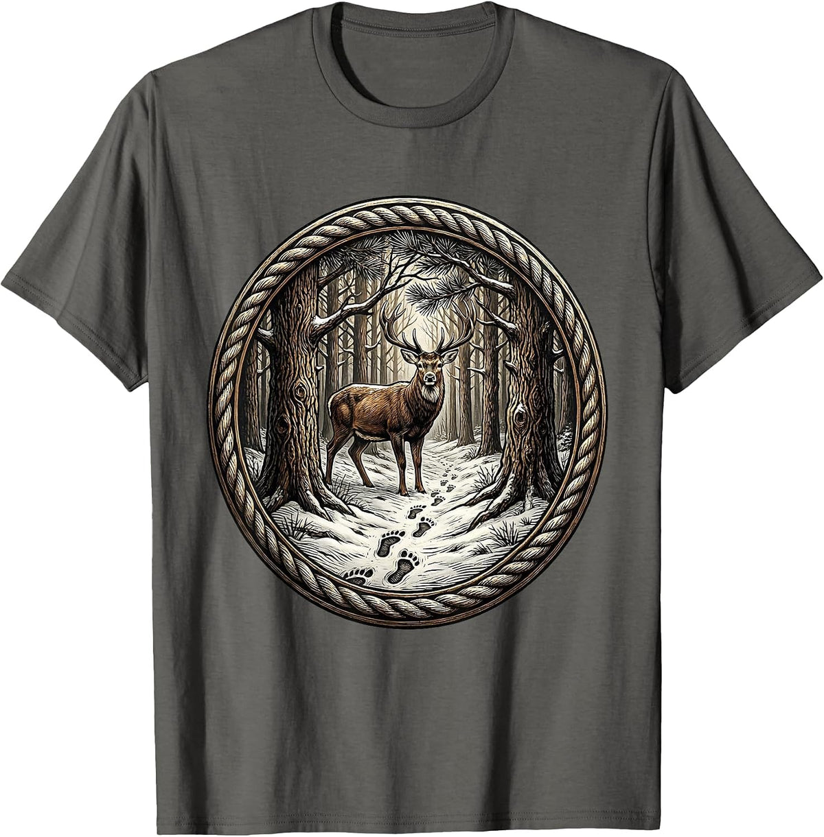 Men's Deer Tracks in Snow Camo Hunting Design T-Shirt - Asphalt Grey